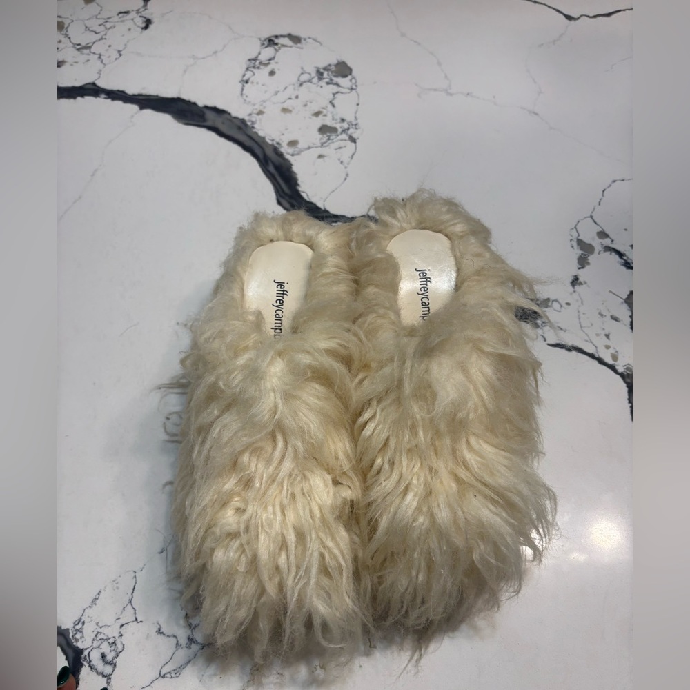 Jeffrey Campbell Fluffy Cream Slippers